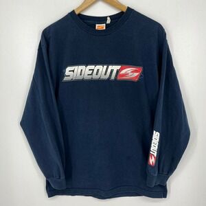 Sideout Mens Vintage Long Sleeve Graphic T-Shirt Navy Blue Cotton Logo Tee